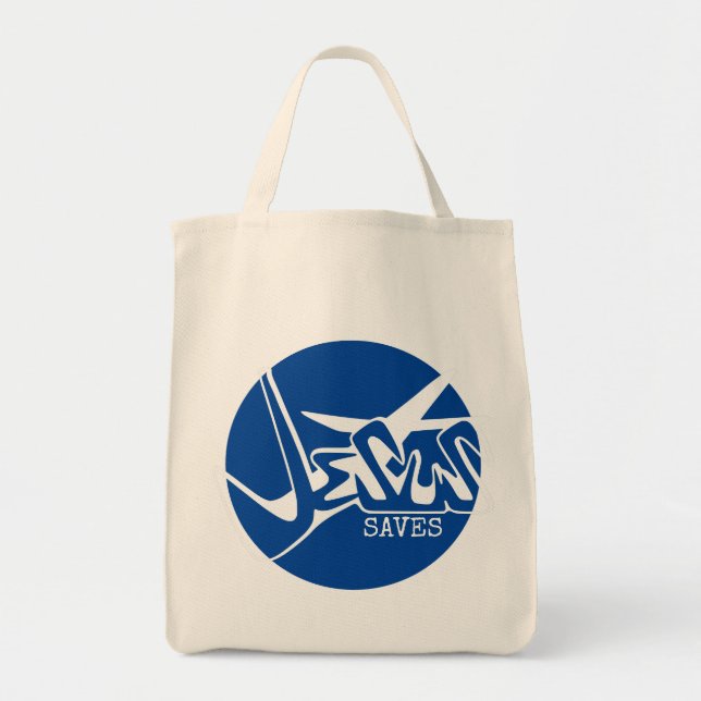 Bolso De Tela Círculo azul Jesús salva graffiti (Frente)
