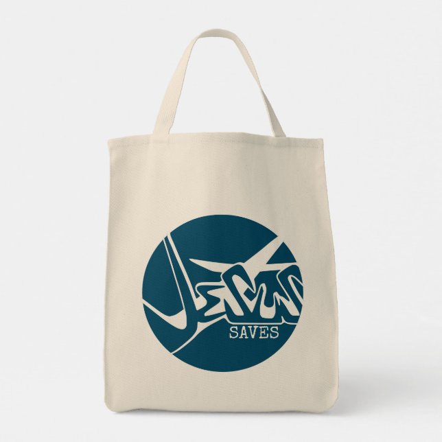 Bolso De Tela Círculo azul La cruz Jesús salva el graffiti (Reverso)