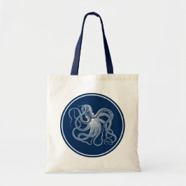 Bolso De Tela Círculo blanco de pulpo y azul de la marina