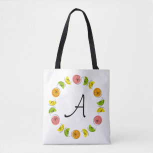 Bolso De Tela Círculo de cítricos Monograma amarillo por todo el