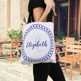 Bolso De Tela Círculo decorativo azul Tote monograma