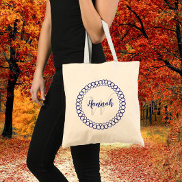 Bolso De Tela Círculo decorativo azul Tote monograma