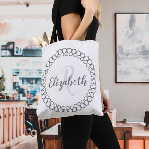 Bolso De Tela Círculo decorativo gris Personaliza el Tote monogr