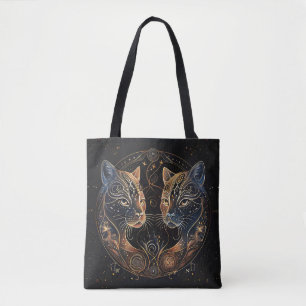 Bolso De Tela Círculo felino artístico de gatos gemelos