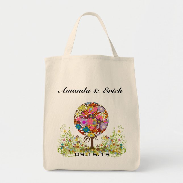 Bolso De Tela Círculo forestal mágico de Boda de árbol de flores (Frente)