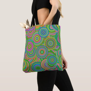 Bolso De Tela Círculos abstractos de moda retro, verde y rojo-na