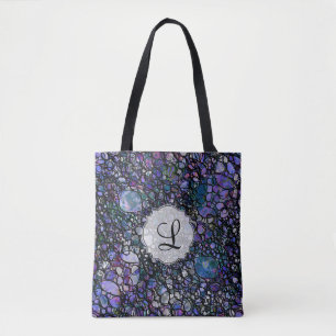 Bolso De Tela Círculos abstractos en monograma azul púrpura negr