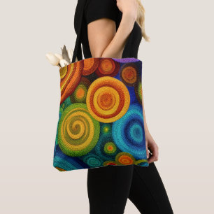 Bolso De Tela Círculos concéntricos abstractos en multicolor vib