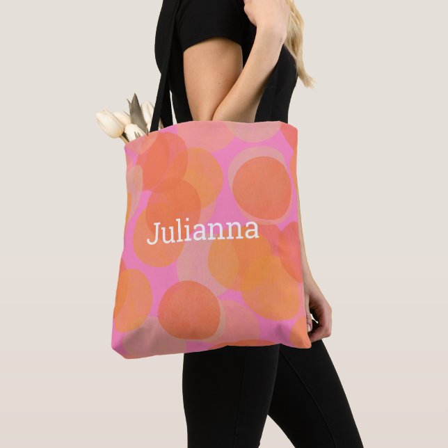 Bolso De Tela Círculos de acuarela de Naranja suave geométrico m (Detalle)