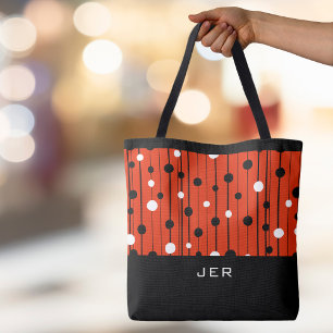 Bolso De Tela Círculos de Monograma Líneas Negro Blanco Rojo