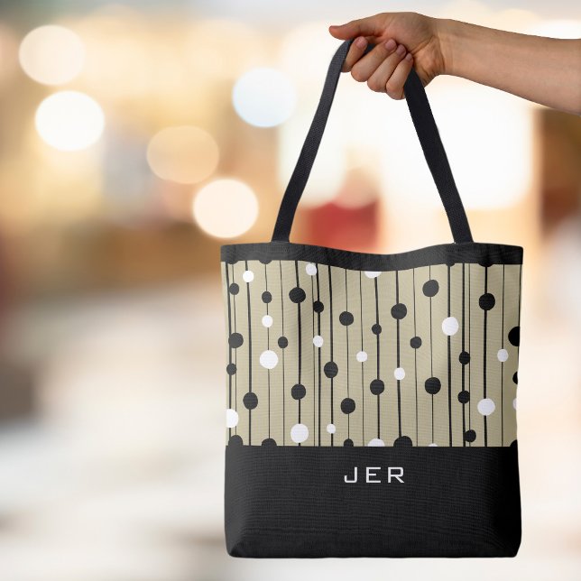 Bolso De Tela Círculos de monograma personalizado Líneas Negro B (Monogrammed Initials or Name Abstract Circles Lines Black White Brown Canvas Shopping Tote Bag)