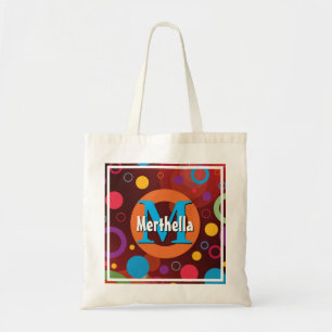 Bolso De Tela Círculos Geométricos Anillos Puntos Monograma Pers