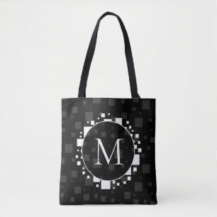 Bolso De Tela Círculos Gris Negros Modernos Blanco Cuadrados Res