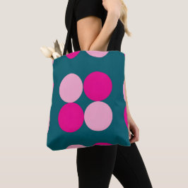Bolso De Tela Círculos rosados en Tote verde