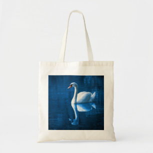 Bolso De Tela cisne blanco bonito flotando en un lago azul