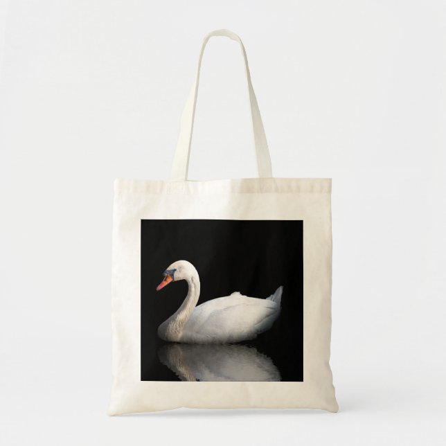 Bolso De Tela cisne blanco sobre negro (Frente)