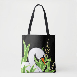 Bolso De Tela Cisne Elegante En Fondo Negro
