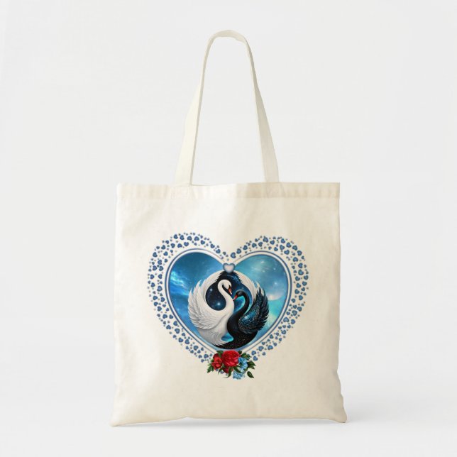 Bolso De Tela cisne negro y cisne blanco (Frente)