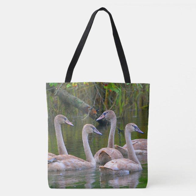Bolso De Tela Cisnes Jóvenes Graceitosos (Anverso)