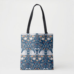Bolso De Tela Cisnes, peces, flores, patrones folclóricos.