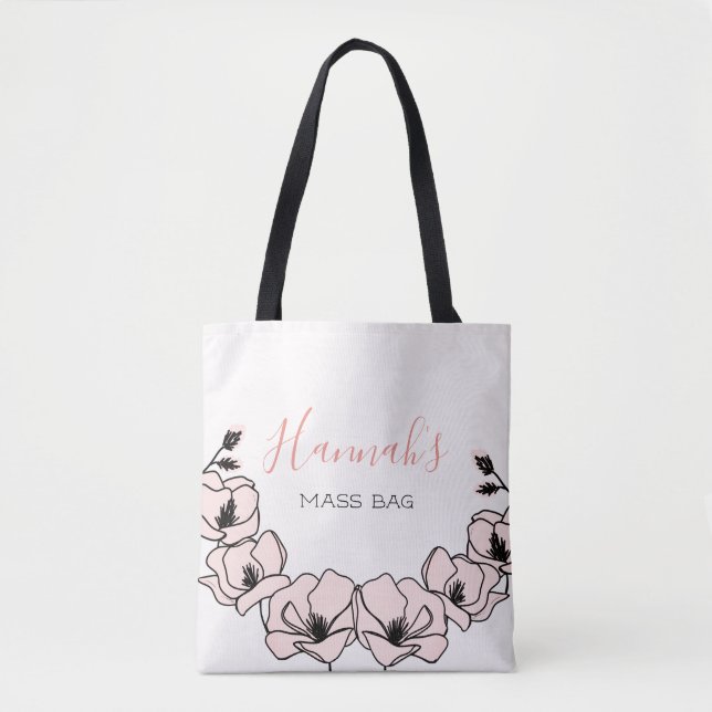 Bolso De Tela Cita católica floral personalizado (Anverso)