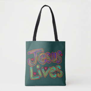 Bolso De Tela Cita cristiana 'Jesús Vive' Verde 