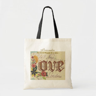 Bolso De Tela Cita de amor floral Patrón de vintage Tipografía d