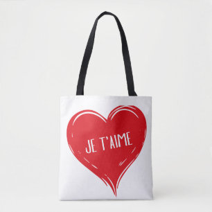 Bolso De Tela Cita de amor francés romántico corazón rojo Je T'A