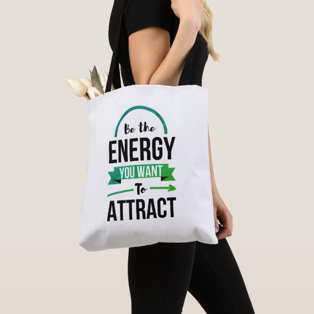 Bolso De Tela Cita de energía de pensamiento positivo verde Verd (Detalle)