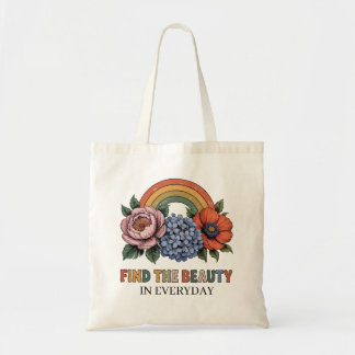 Bolso De Tela Cita de inspiración del arcoiris floral retro boho
