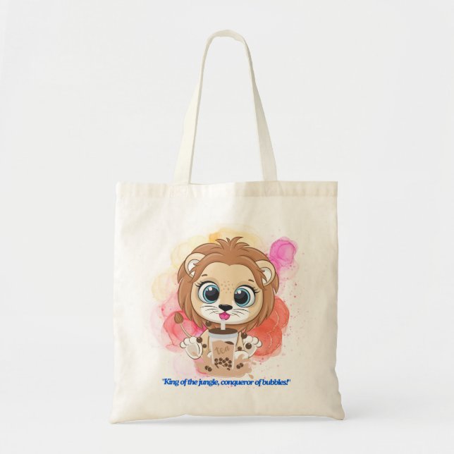 Bolso De Tela Cita de león personalizado bebiendo té bobba (Frente)