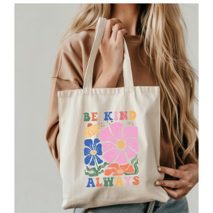 Bolso De Tela Cita de motivación floral de retro boho - Be Kind
