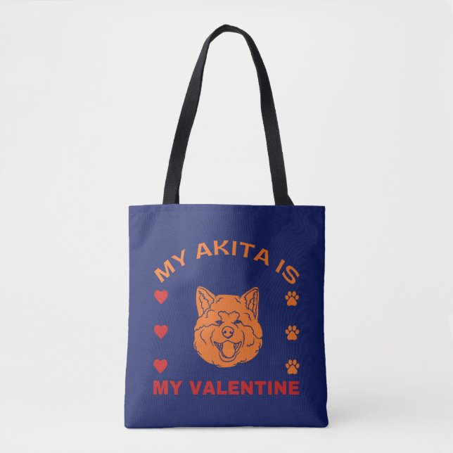 Bolso De Tela Cita de San Valentín Mi Akita es mi San Valentín (Anverso)