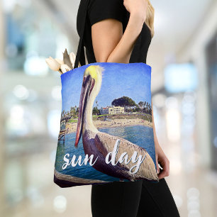 Bolso De Tela Cita de Sun Day de Pelican Bird Ocean Beach Pier