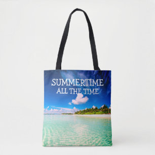 Bolso De Tela Cita de verano todo el tiempo con texto blanco