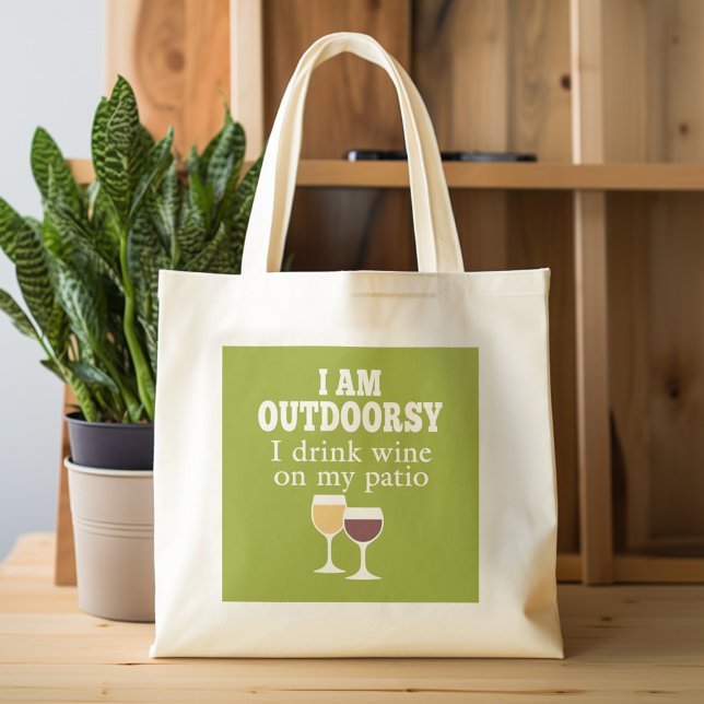 Bolso De Tela Cita de vino divertida - Bebo vino en mi patio (Personalized tote bag with a funny wine saying)