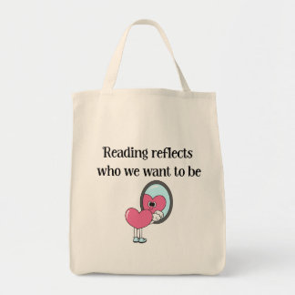 Bolso De Tela Cita del espejo del corazón rosa de lectura reflej