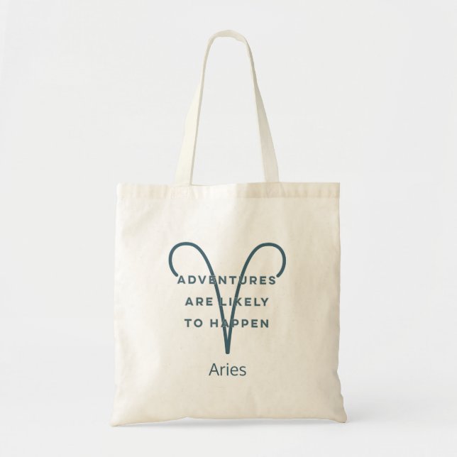 Bolso De Tela Cita divertida de Rótulo Aries Zodiac en azul y bl (Frente)