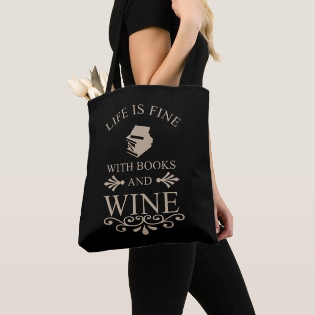 Bolso De Tela cita divertida para libros y amantes del vino (Detalle)