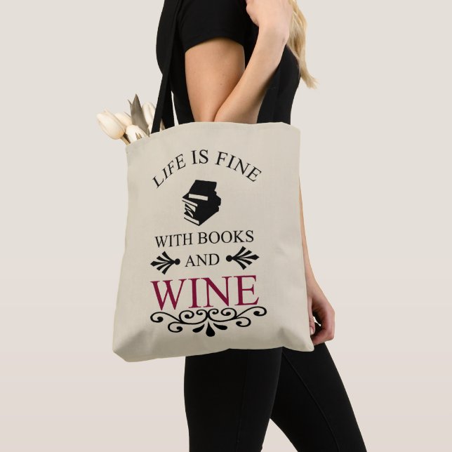 Bolso De Tela cita divertida para libros y amantes del vino (Detalle)