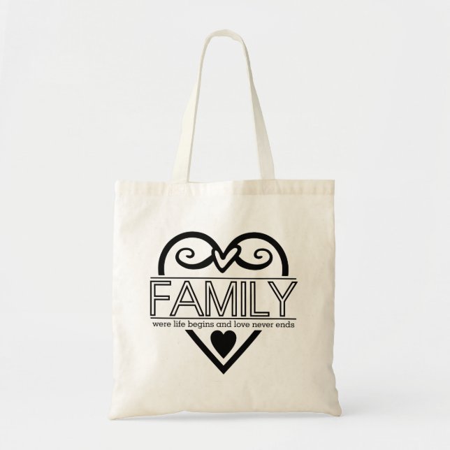 Bolso De Tela Cita familiar - "Donde la vida empieza y el amor n (Frente)