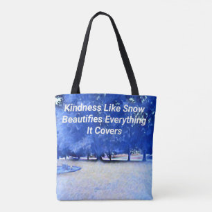 Bolso De Tela Cita inspiradora blanca azul de la amabilidad del