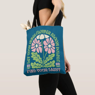 Bolso De Tela Cita inspiradora floral retro groovy 