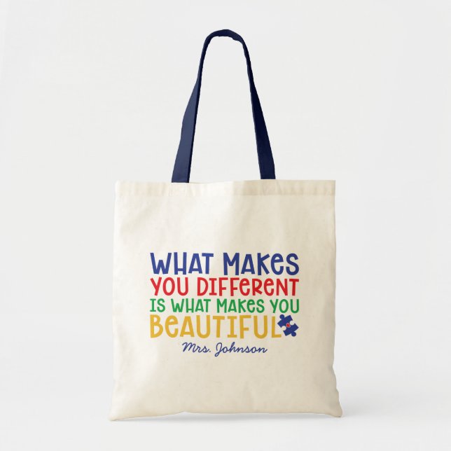 Bolso De Tela Cita inspiradora | Profesor de autismo personaliza (Frente)