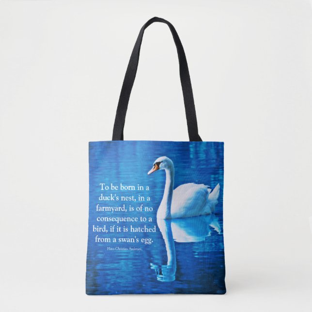 Bolso De Tela Cita inspiradora Reflexión de cisne azul y blanco (Anverso)