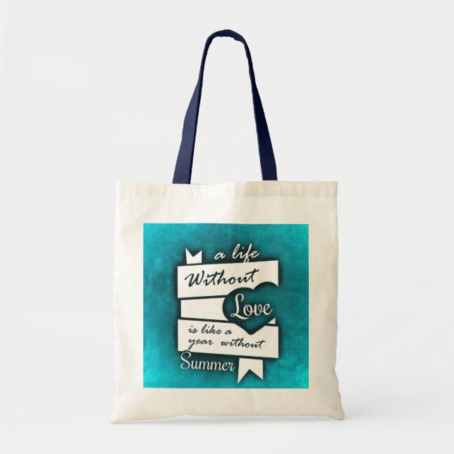 Bolso De Tela Cita inspiradora sobre amor en turquesa (Frente)