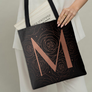 Bolso De Tela Cita Motivacional de Rosa Floral Oscura Monograma