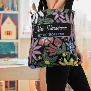 Bolso De Tela Cita personal floral colorida Nombre de maestros