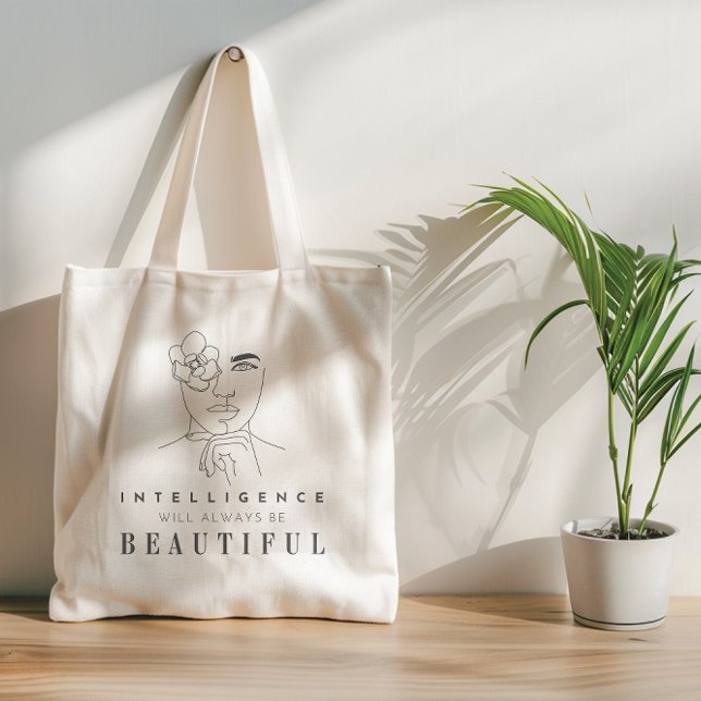 Bolso De Tela Citas de afirmaciones positivas para Chicas y muje (A chic modern design exudes self-confidence with the saying "intelligence will always be beautiful.")