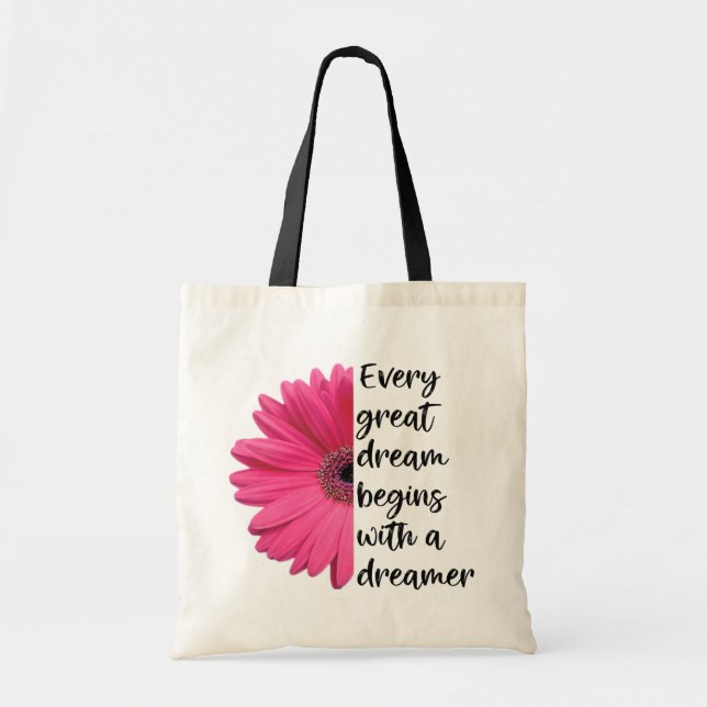 Bolso De Tela Citas de Dreamer Pink Daisy Sayings (Frente)